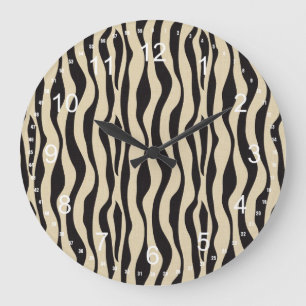 Cream Black Zebra Print Große Wanduhr
