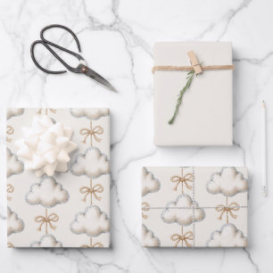 Cream Blau Cloud Nine Baby Shower Geschenkpapier Set