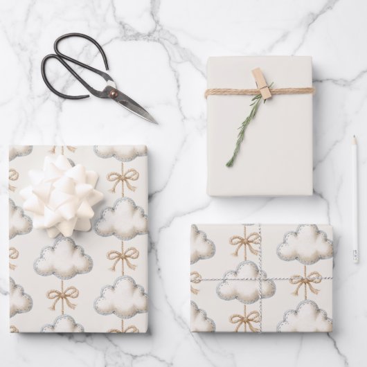 Cream Blau Cloud Nine Baby Shower Geschenkpapier Set (Vorderseite)