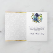 Cream & Blaue Blumen & Gold Glitter Muttertag Karte (Innenseite)