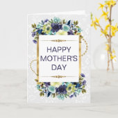 Cream & Blaue Blumen & Gold Glitter Muttertag Karte (Gelbe Blume)