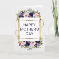 Cream & Blaue Blumen & Gold Glitter Muttertag