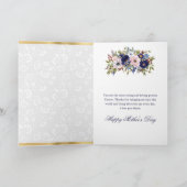 Cream & Blaue Blumen & Gold Glitter Muttertag Karte (Innenseite)
