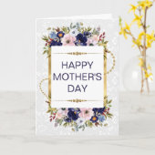 Cream & Blaue Blumen & Gold Glitter Muttertag Karte (Gelbe Blume)