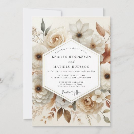 Cream Bloom Romance Hochzeit Einladung (Vorderseite)