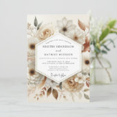 Cream Bloom Romance Hochzeit Einladung (Stehend Vorderseite)
