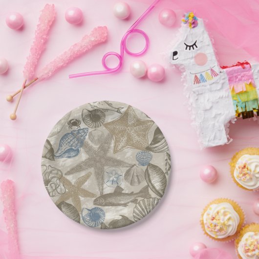 Cream Blue Beach Muscheln Pappteller (Party)