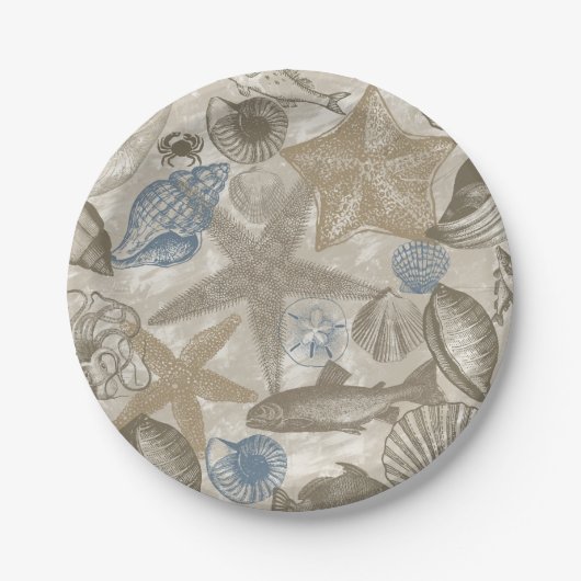 Cream Blue Beach Muscheln Pappteller (Vorderseite)