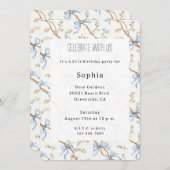 Cream Blue Bows Einladung (Vorne/Hinten)