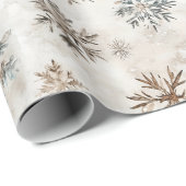 Cream Blue Brown Snowflakes Christmas Geschenkpapier (Rolleneckpunkt)