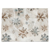Cream Blue Brown Snowflakes Christmas Große Geschenktüte (Vorderseite)