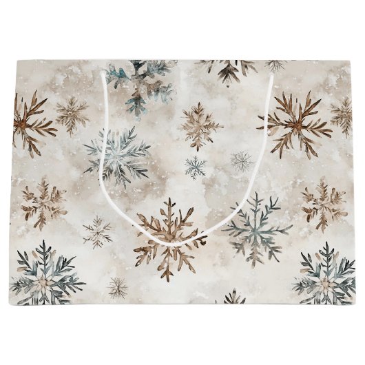 Cream Blue Brown Snowflakes Christmas Große Geschenktüte (Vorderseite)