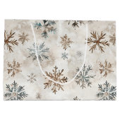 Cream Blue Brown Snowflakes Christmas Große Geschenktüte (Rückseite)