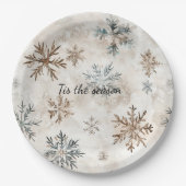 Cream Blue Brown Snowflakes Christmas Pappteller (Vorderseite)