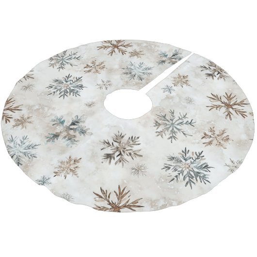 Cream Blue Brown Snowflakes Christmas Polyester Weihnachtsbaumdecke (Schrägansicht)