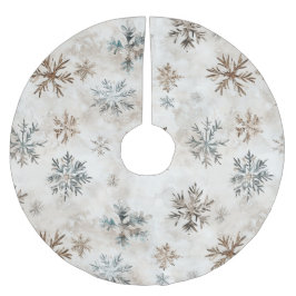 Cream Blue Brown Snowflakes Christmas Polyester Weihnachtsbaumdecke
