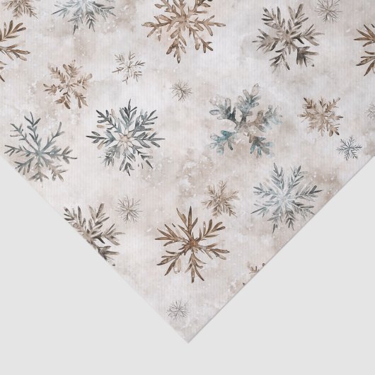 Cream Blue Brown Snowflakes Christmas Seidenpapier (Ausschnitt)
