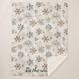 Cream Blue Brown Snowflakes Christmas Sherpadecke