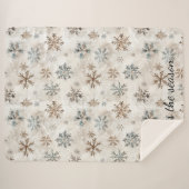 Cream Blue Brown Snowflakes Christmas Sherpadecke (Vorderseite (Horizontal))