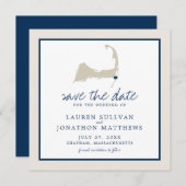 Cream Blue Cape Cod Map Wedding the Date Save The Date (Vorne/Hinten)