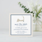 Cream Blue Cape Cod Map Wedding the Date Save The Date (Stehend Vorderseite)