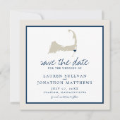 Cream Blue Cape Cod Map Wedding the Date Save The Date (Vorderseite)