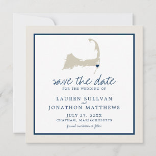 Cream Blue Cape Cod Map Wedding the Date Save The Date