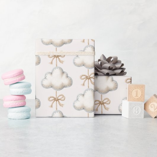 Cream Blue Cloud Nine Babyparty Geschenkpapier (Babyparty)