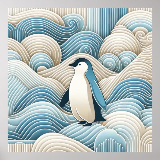 Cream Blue Cool Baby Penguin Winter Eisschneewelle Poster (Vorne)