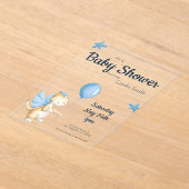 Cream Blue Gender Neutral Baby Dusche Acryleinladungen (Ablage )