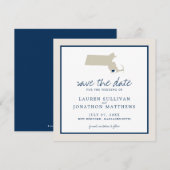 Cream Blue Massachusetts Map Wedding Save the Date (Vorne/Hinten)