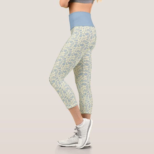 Cream Blue Paisley Pattern High Waisted Capris (Links)