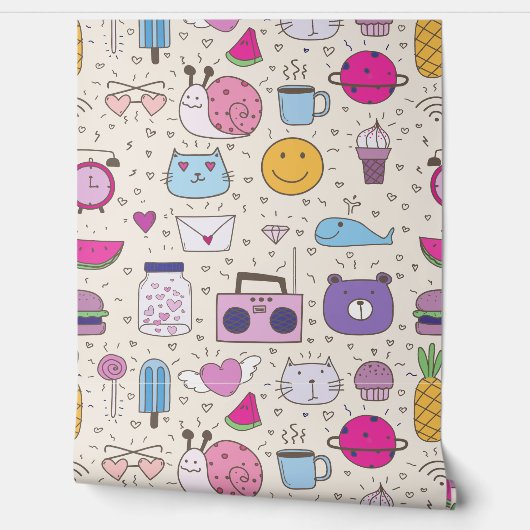 Cream & Blue pattern for Your Kid Room Tapete (Abrollen)