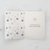 Cream Blue Snowflakes Christmas Tree Karte (Innenseite)