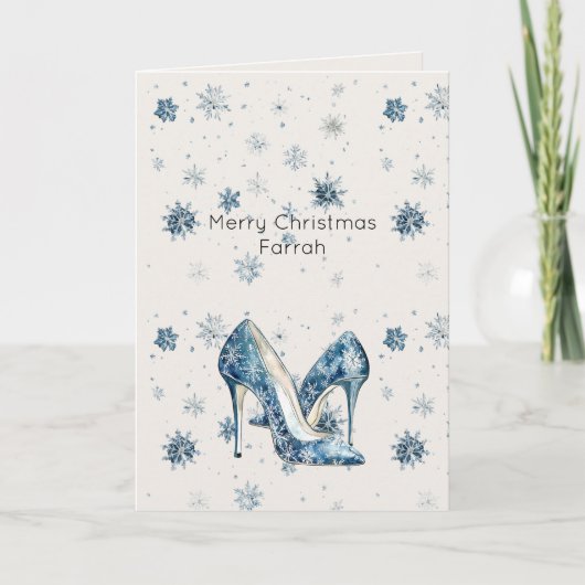 Cream Blue Snowflakes High Heels Karte (Vorderseite)