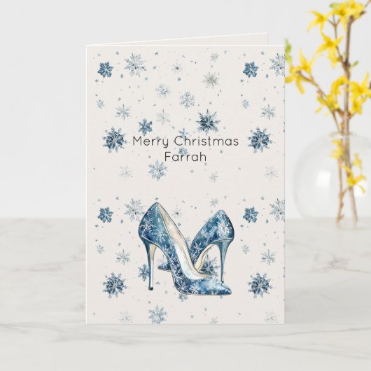 Cream Blue Snowflakes High Heels Karte (Gelbe Blume)