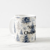 Cream Blue Winter Christmas Trees Snowflakes Kaffeetasse (Vorderseite Links)