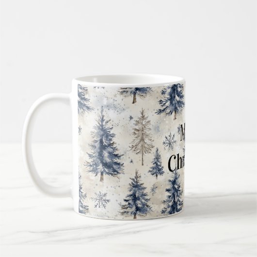 Cream Blue Winter Christmas Trees Snowflakes Kaffeetasse (Links)