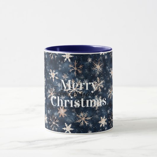 Cream Blue Winter Snowflakes Christmas Tasse (Zentrum)