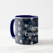 Cream Blue Winter Snowflakes Christmas Tasse (Vorderseite Links)