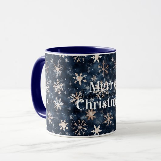 Cream Blue Winter Snowflakes Christmas Tasse (Vorderseite Links)