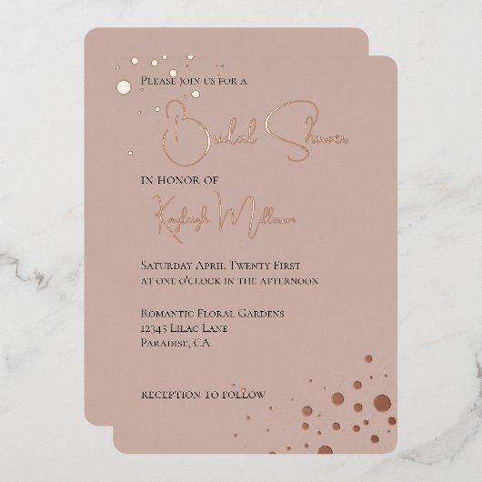 Cream Blush Diamonds Confetti Dots Brautparty Folieneinladung (Vorderseite/Rückseite)