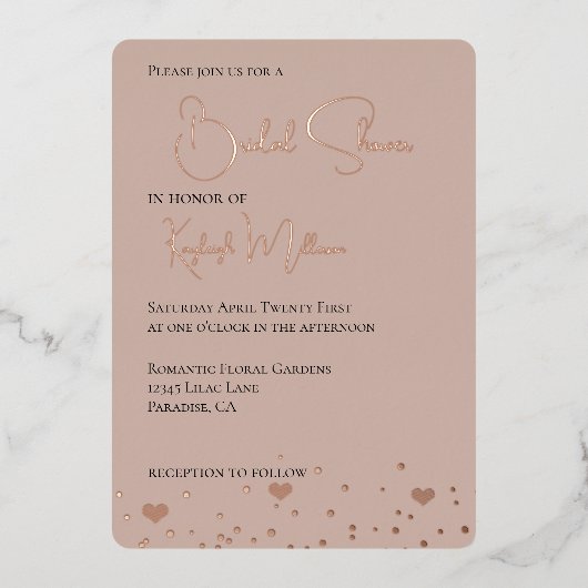 Cream Blush Diamonds Confetti Hearts Brautparty Folieneinladung (Vorderseite)
