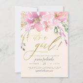 Cream Blush & Gold ist eine Girl-Floral-Baby-Dusch Einladung (Vorderseite)