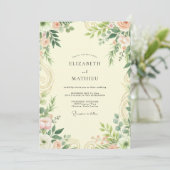 Cream Blush Leafy Hochzeit Einladung (Stehend Vorderseite)