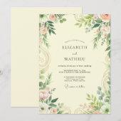 Cream Blush Leafy Hochzeit Einladung (Vorne/Hinten)
