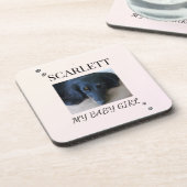 Cream Blush Minimal Pet Photo with Paw Prints Getränkeuntersetzer (Linke Seite)