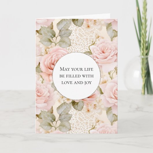 Cream Blush Pink Roses Blumenzehen Karte (Vorderseite)