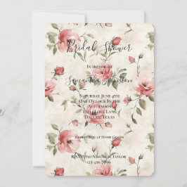Cream Blush Pink Roses Floral Bridal Shower Einladung