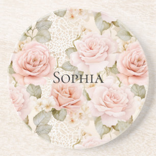 Cream Blush rosa Rosen Blumen  Getränkeuntersetzer